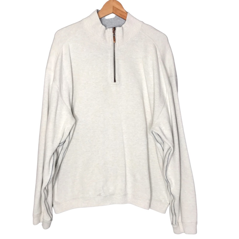 Tommy Bahama Cream Grey Reversible 1/4 Zip Sweater Pullover Long Sleeve Men’s XL